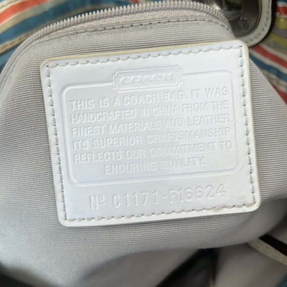 Coach Bag: No. C1171-f16624 Blue/White/Coral Vinyl Tote - Picture 7 of 9